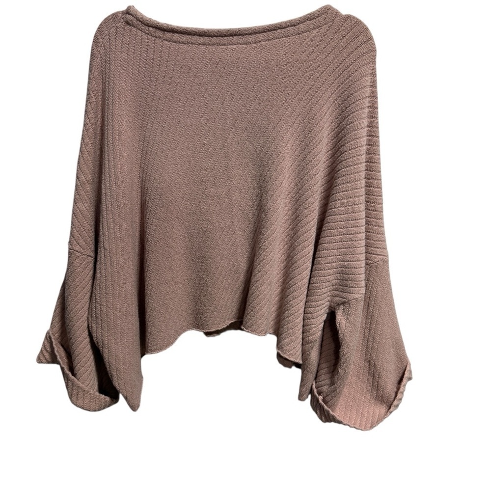 Free People I Can’t Wait Cropped Oversized Sweater Size Small Pink Blush Ribbed - Picture 3 of 12